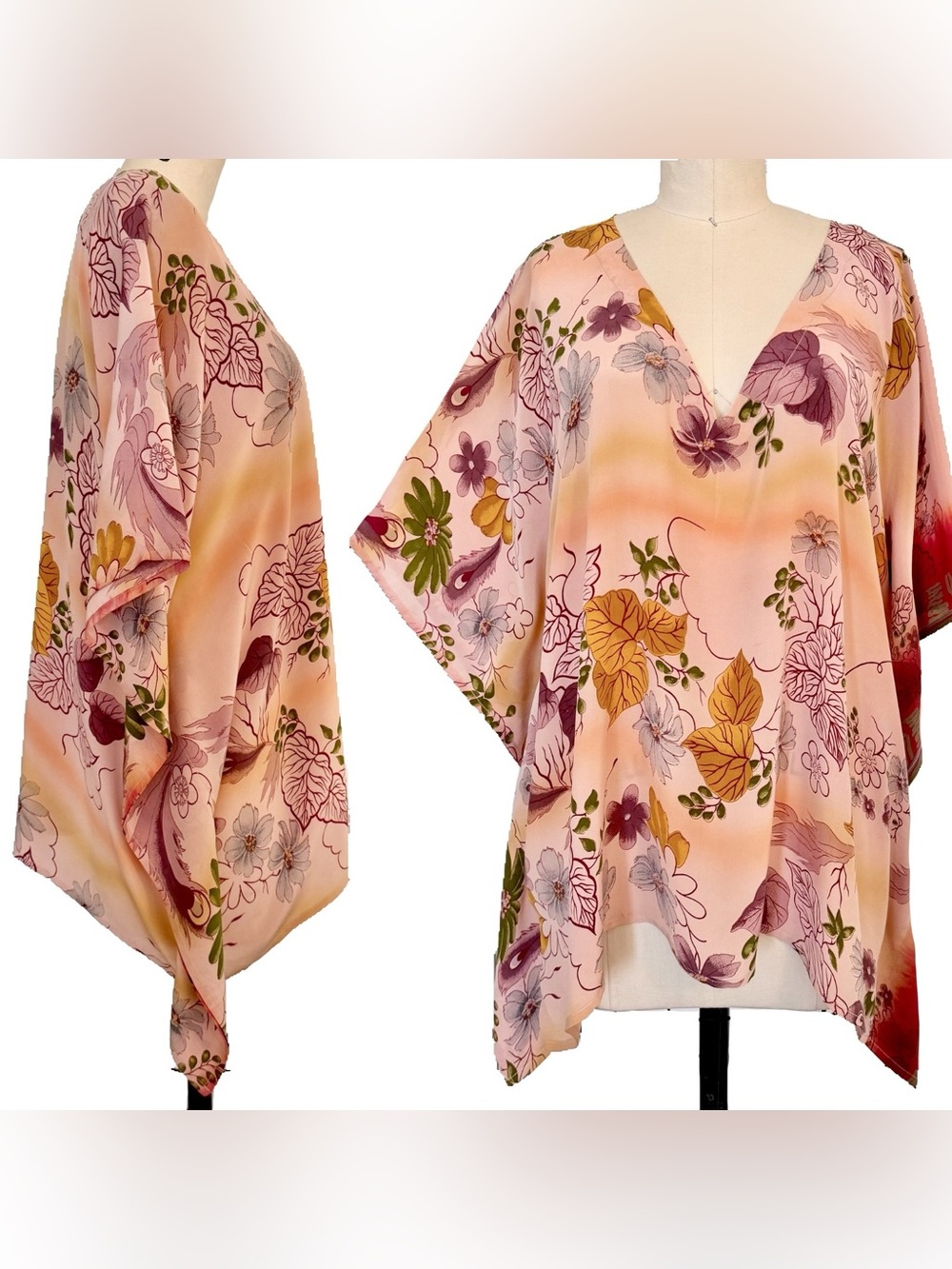 Sun Child One Size Multicolor Silk Keegan Kaftan Blouse